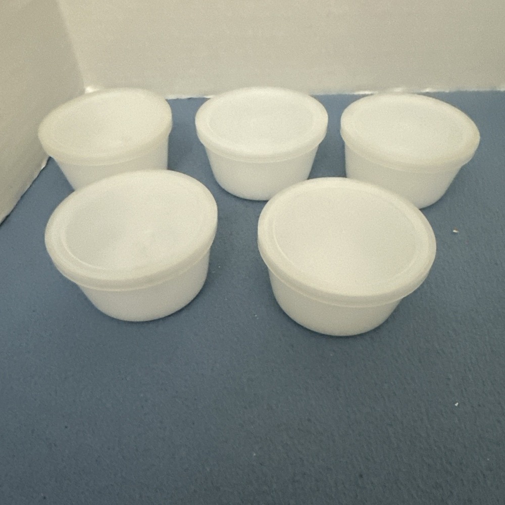 Glasbake White Milk Glass Custard/Dessert Cups (77) w/Lids - Set of 4 + Bonus